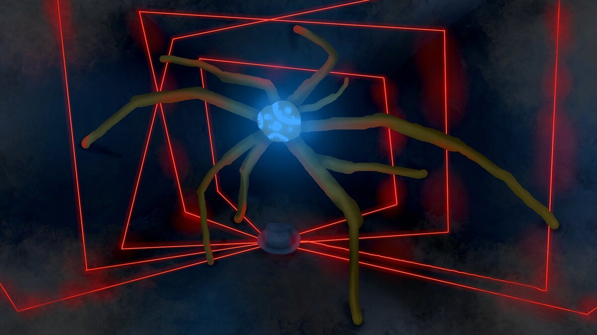 Линии - это очень тонкая проволока, нагретая от пущенного по ним электрического тока. Внутри коробки посередине мощный двигатель, стягивающий проволоки к центру ловушки, сжимая тем самым находящееся над ним существо, нанося травмы, не совместимые с жизнью.