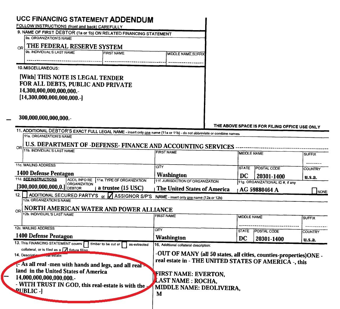 В качестве залога в документе записана вся территория США и находящееся на ней население «вместе с руками, ногами и верой в Бога» 