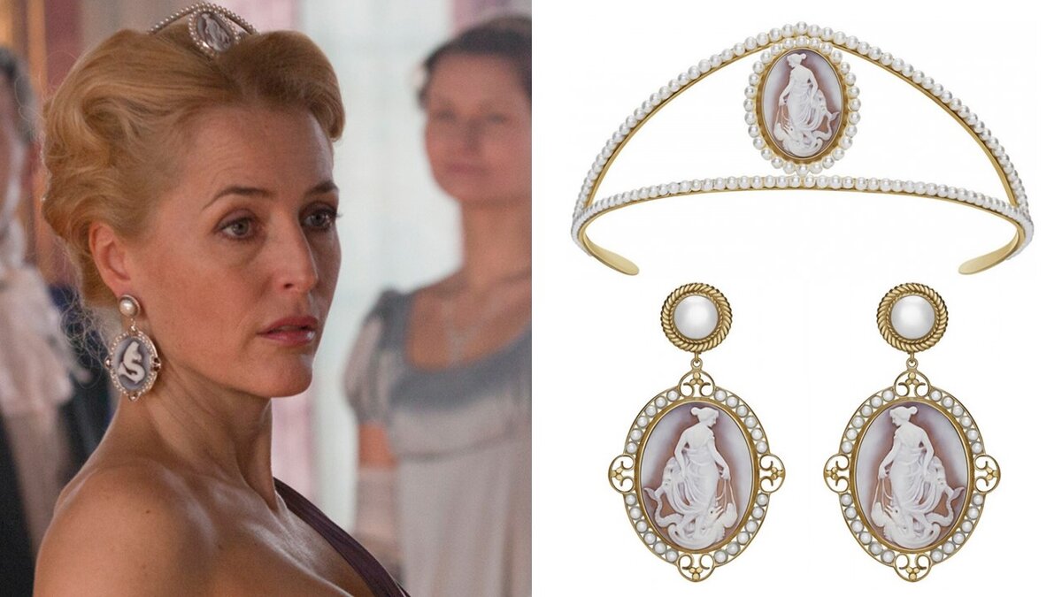 Анна Павловна Шерер (Джиллиан Андерсон). Тиара и серьги "Anna Pavlova" (Коллекция War and Peace)