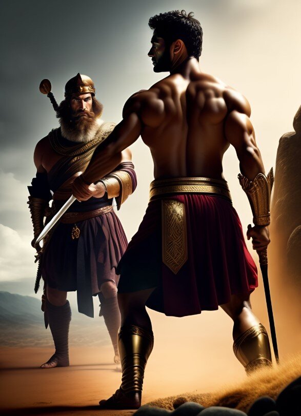 История Давида и Голиафа была первоначально рассказана в Библии. Книги Самуила и Иисуса Навина, Судей и Царей описывают историю древнего Израиля, которую библейские ученые называют "Второзакониевой историей". Считается, что первое издание этой истории было написано при дворе иудейского царя Иосии в конце VII века до нашей эры. Эта редакция была пересмотрена во время изгнания в 6 веке до н.э. В послеэксильском периоде история была еще раз пересмотрена. История Давида и Голиафа на английском языке, которую мы знаем сегодня, является этой пересмотренной версией.  