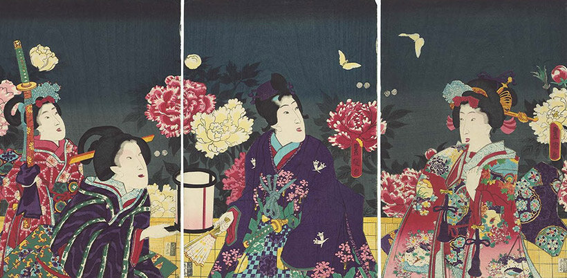 Ge Jin оставила в саду два огромных пиона: фиолетовый и белый.