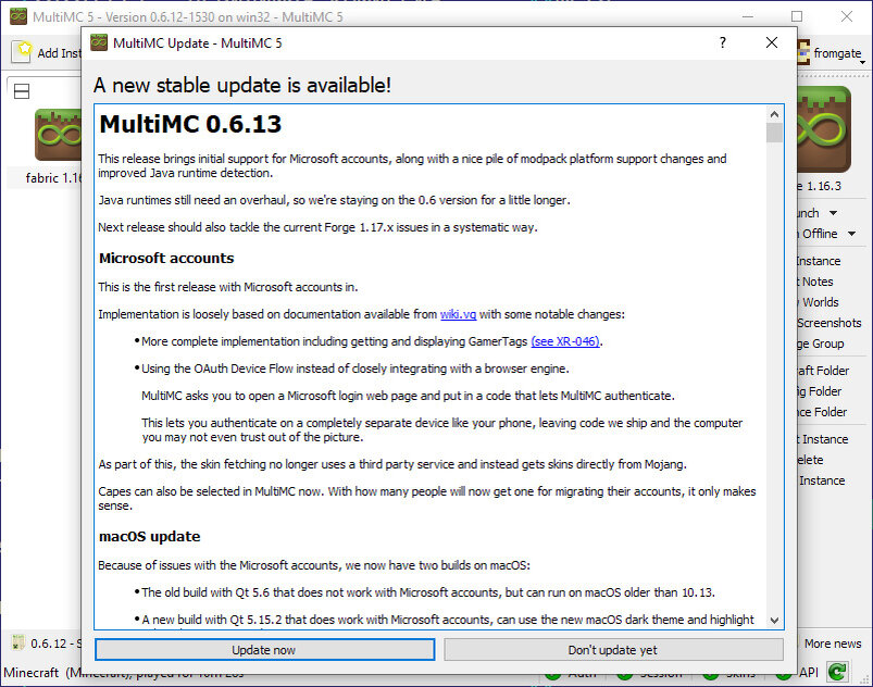  Выпущено обновление лаунчера MultiMC — альтернативного лаунчера Minecraft. Главное изменение в этой версии — поддержка аккаунтов Microsoft, которая, учитывая темпы миграции аккаунтов, очень актуальна.