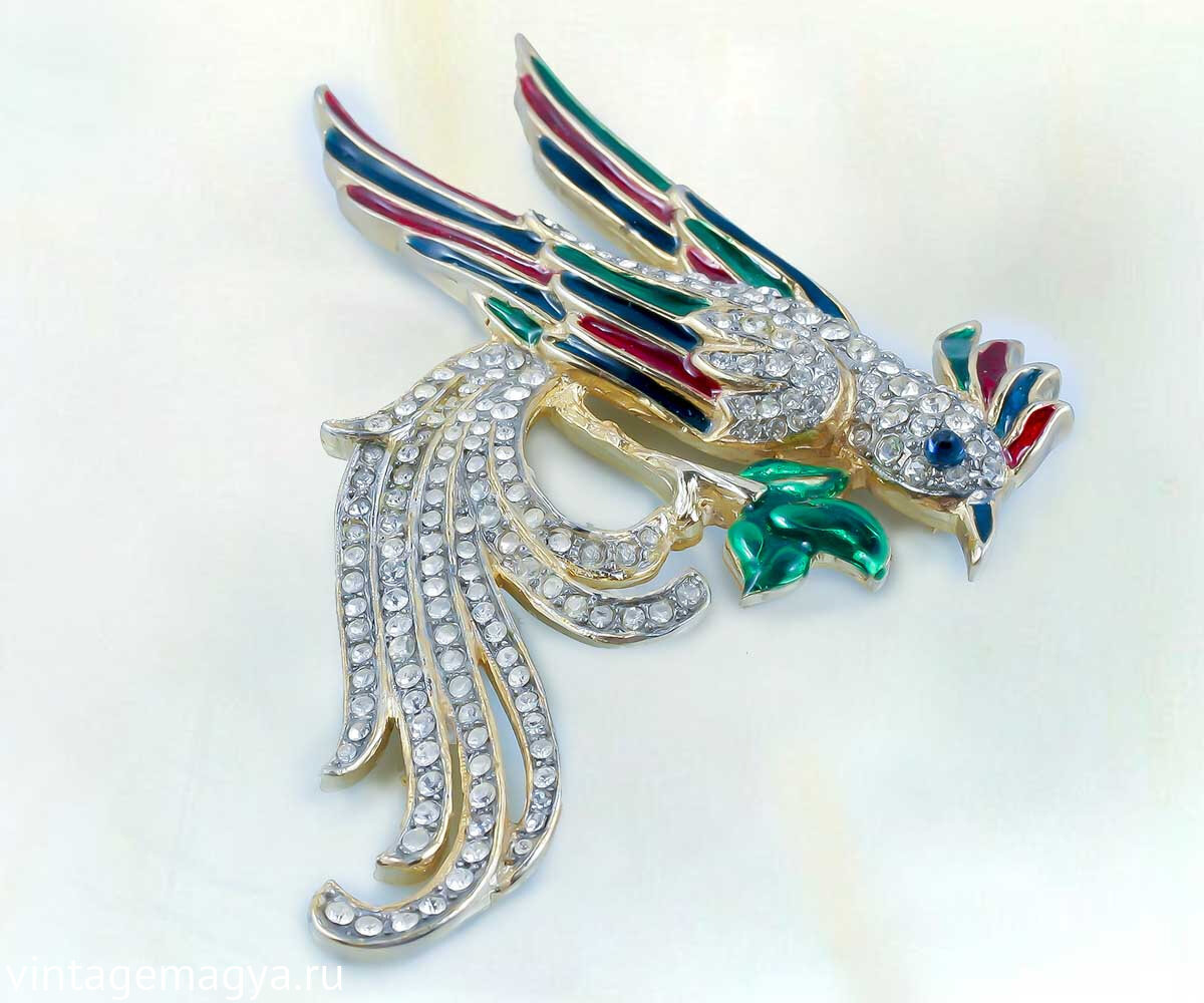 Maresco Брошь  жар-птица 1970 годы , эмаль,кристаллы