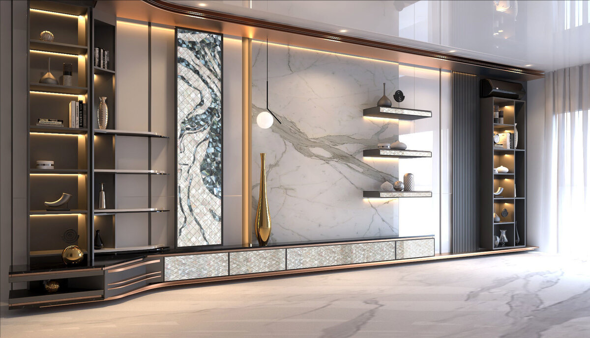 Мебель, украшенная декоративными элементами из перламутра является не только украшением, но и одним из главных акцентов в интерьере. Богатый природный окрас перламутра, игра при падении света - неподдельная красота, сотворенная природой. 