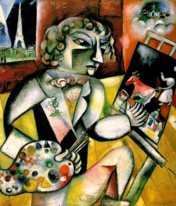 Марк Шагал. «Автопортрет с семью пальцами», 1913 год
