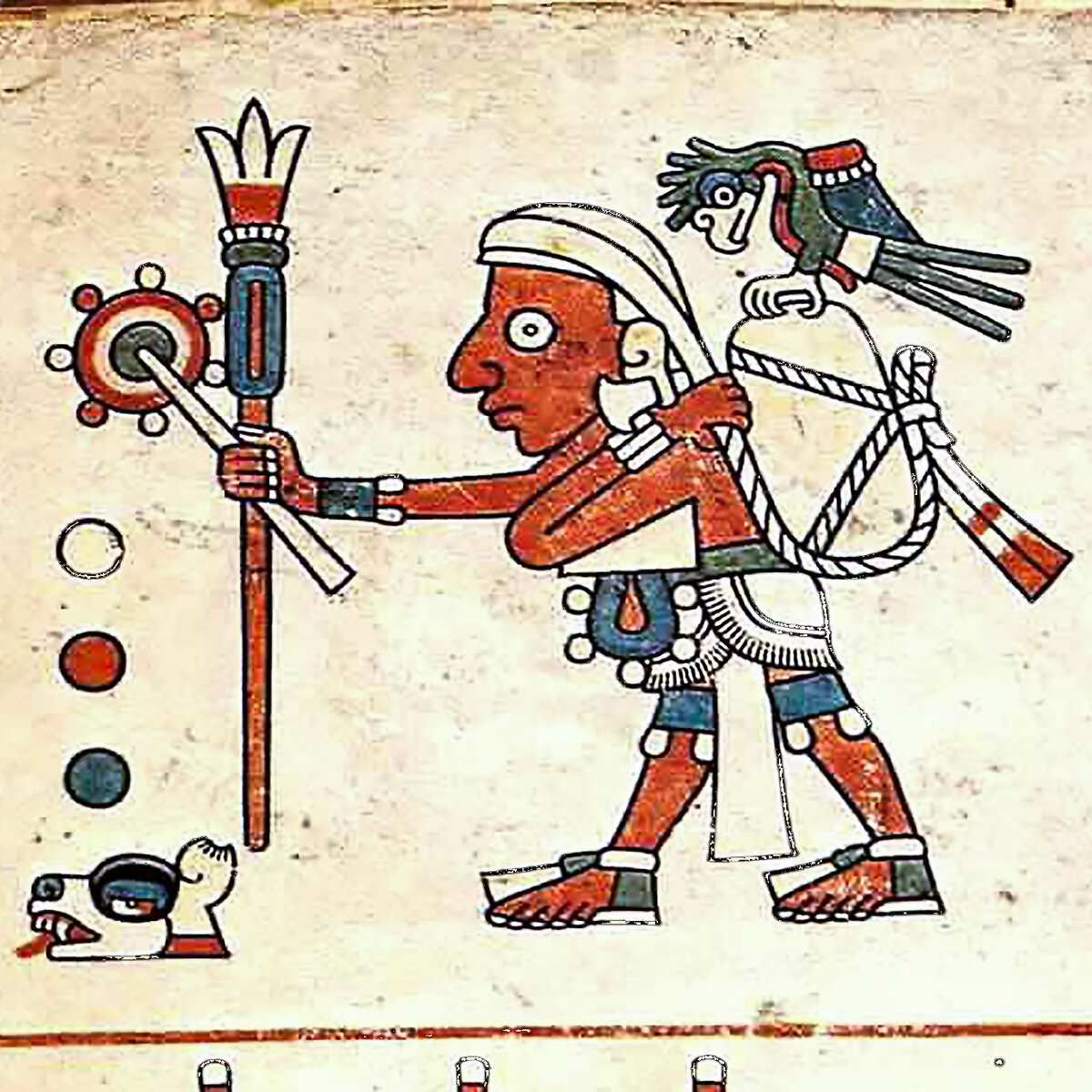 Посох торговца. Фрагмент кодекса Фейервари-Майера. Ацтеки. Коллекция World Museum, Ливерпуль.