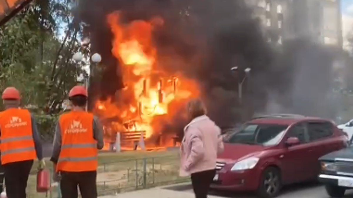    Детская площадка сгорела на Тимирязевской улице в Москве© Кадр из видео очевидца