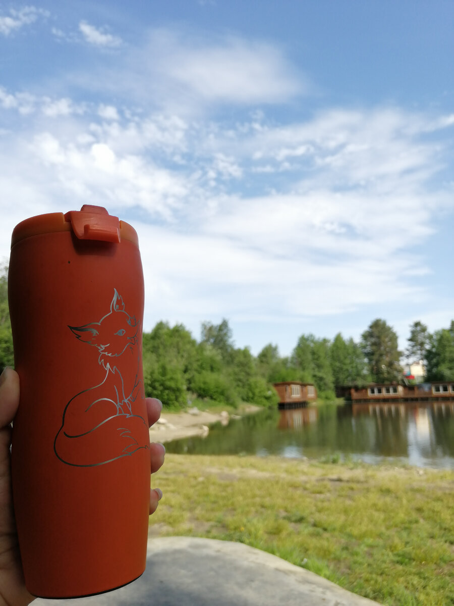 Домашний американо с молоком приготовили дома и взяли на пруд 