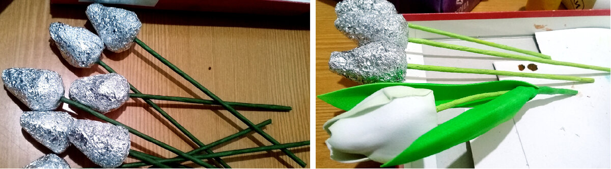 "Стебли" до и после покраски.