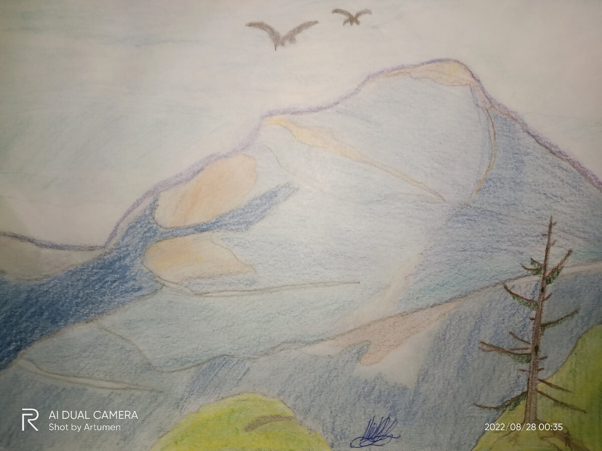 Мой горный пейзаж карандашом 