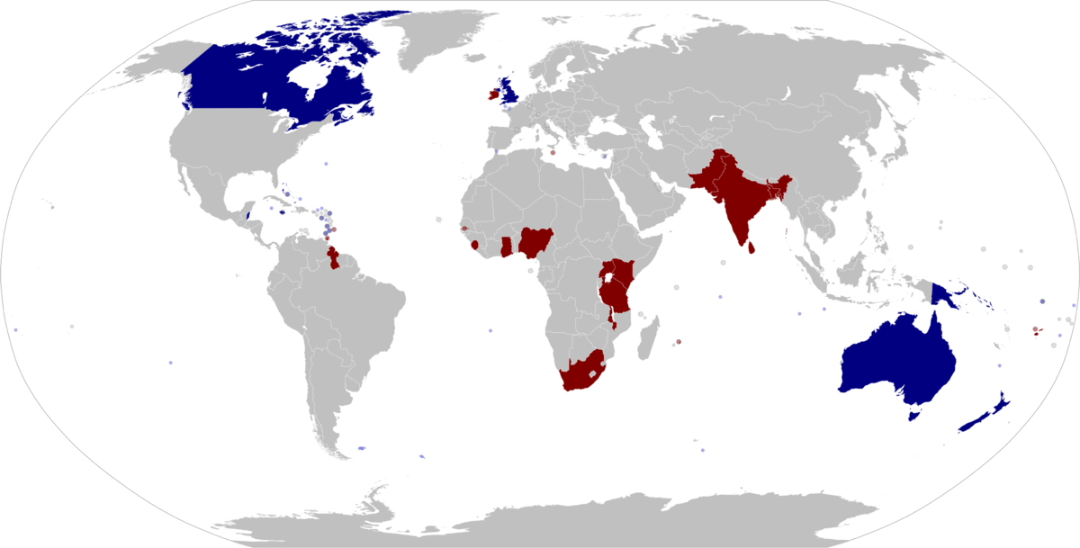 Commonwealth realms: Антигуа и Барбуда, Австралия, Багамы, Белиз, Канада, Гренада, Ямайка, Новая Зеландия, Папуа-Новая Гвинея, Сент-Китс и Невис, Сент-Люсия, Сент-Винсент и Гренадины, Соломоновы Острова, Тувалу и само Соединенное Королевство