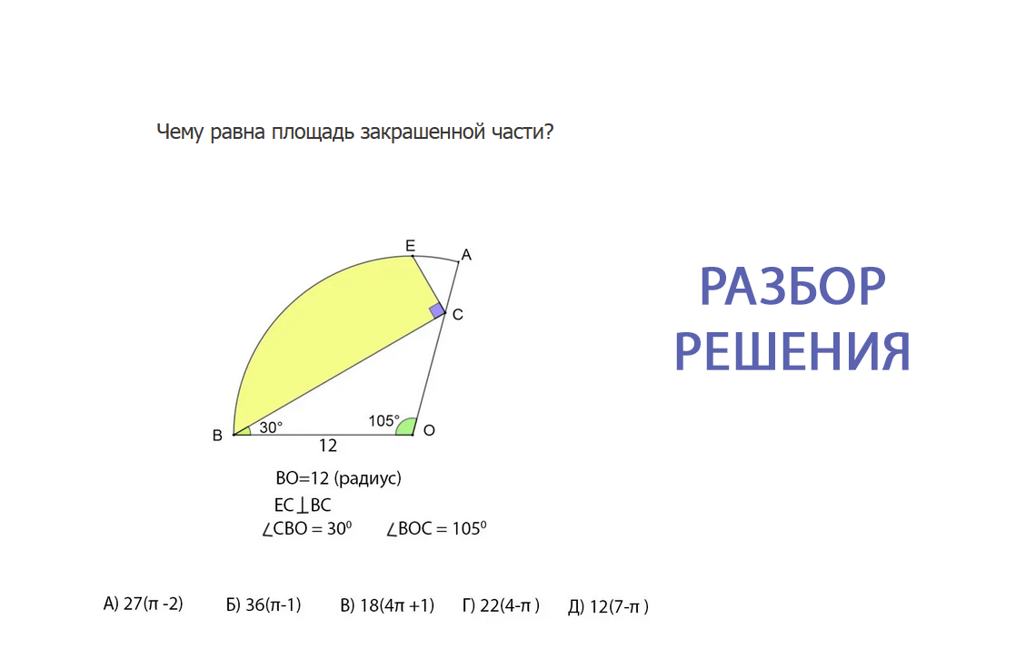 Чему равна площадь закрашенной части...разбираем решение