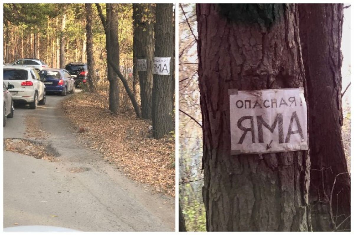    Предупреждения об опасных ямах развесили на деревьях в парке Новосибирска