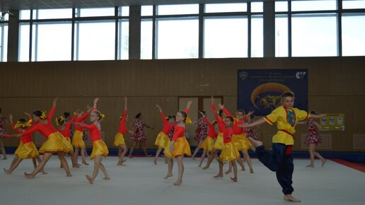 Репетиция показательного выступления на фестивале по гимнастике в Чехии