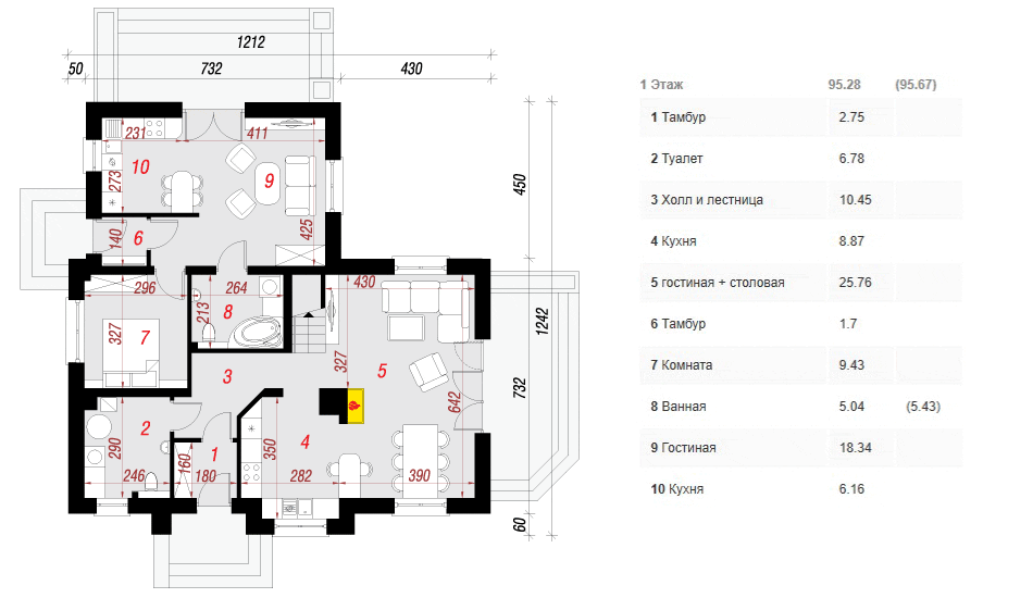 Проект дома 186 м2 из керамоблоков с мансардой, балконом и террасой - SK-1