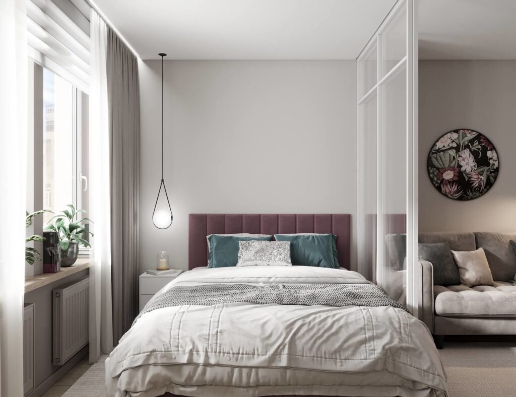 Нейтральные цвета и мягкие акценты. Со вкусом оформленная квартира 40 кв.м.