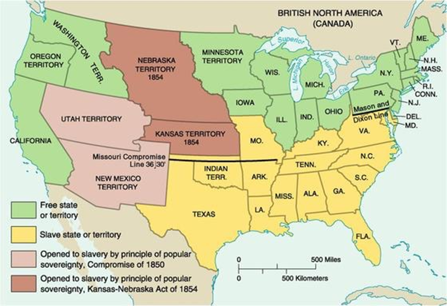 Карта США в 1854 г.