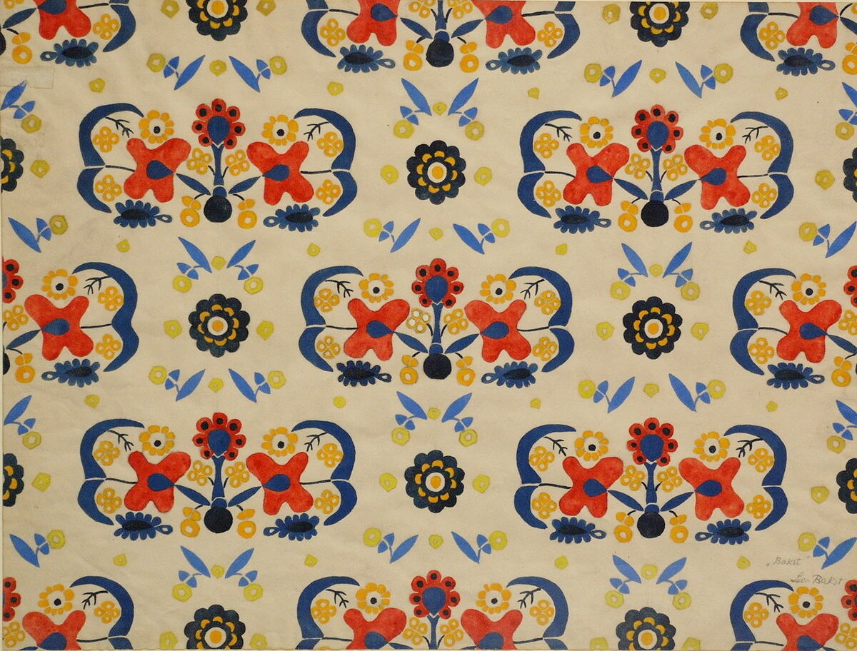 Леон Бакст. Рисунок для ткани. Источник: https://commons.wikimedia.org/wiki/File:Textile_print_by_Leon_Bakst_01.jpg