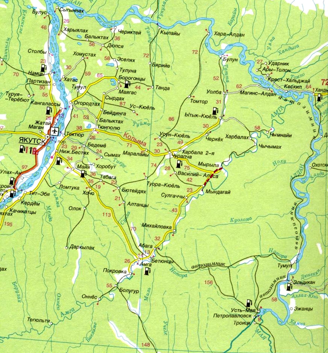 Река Алдан на карте Якутии