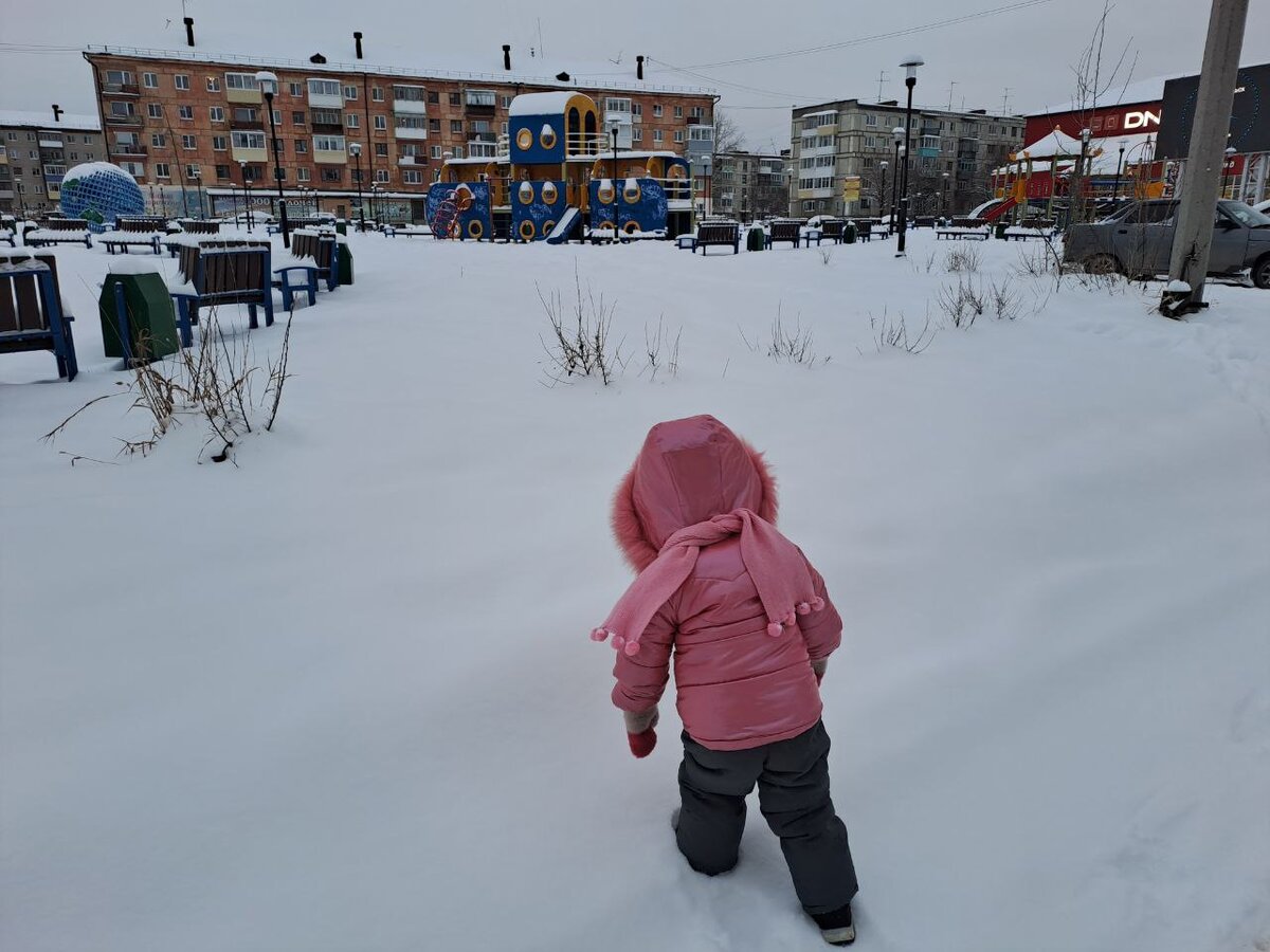 Это Глория)) Я ей говорю: - Глория, там есть тропинка к горке и городку, пошли на нее. А она упёртая и хочет пойти по снегу 😁🤣