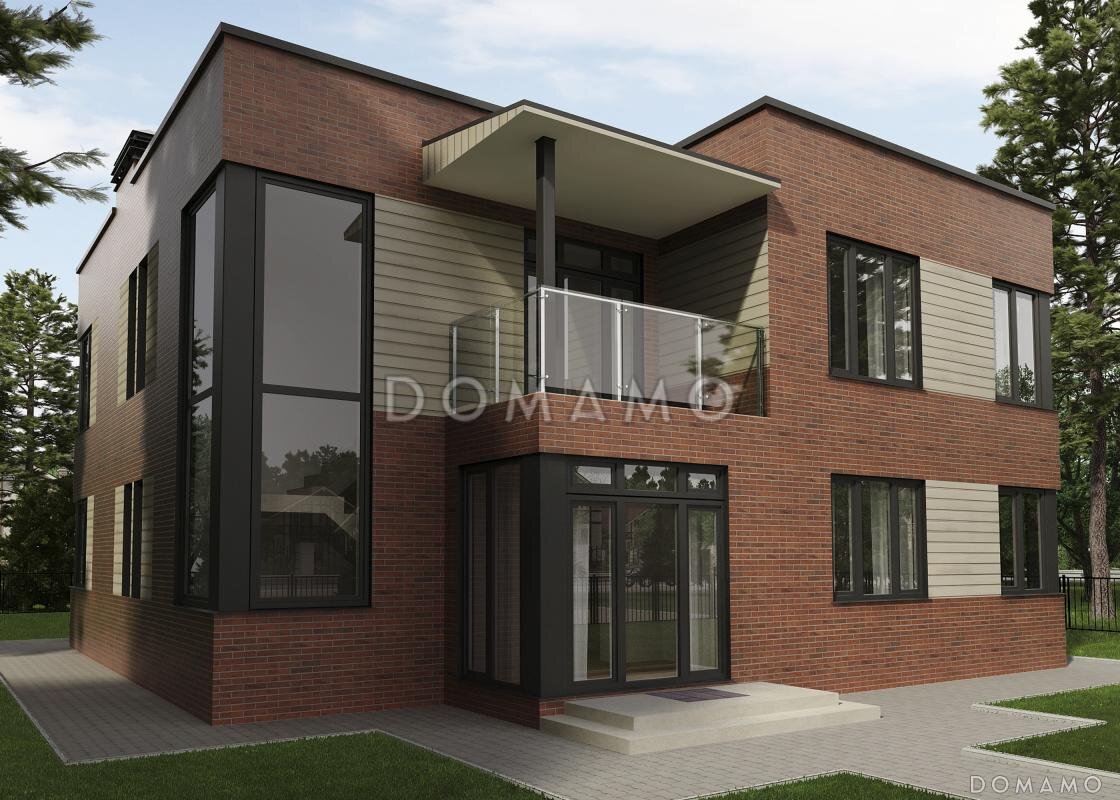 Проект D1891 — двухэтажный дом из кирпича с плоской крышей