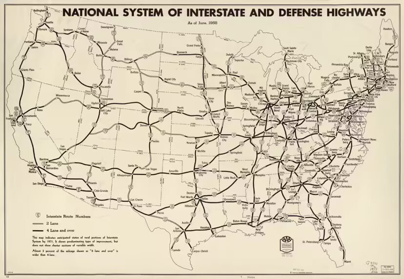    Сеть межштатных дорог США по проекту 1958 г.Библиотека Конгресса