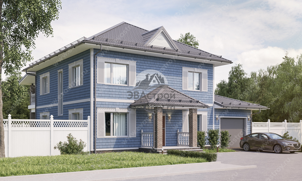 Проект двухэтажного дома 215 м2 в европейском стиле с гаражом, балконом и террасой - KVR-154