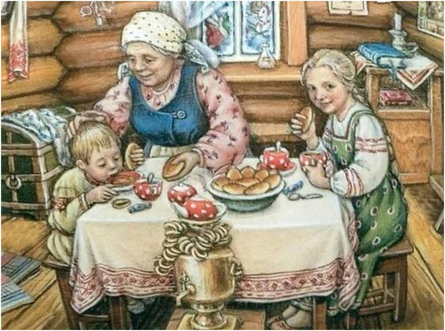 Бабушка раздала четверым внукам поровну. Бабушкин праздник Астафьев. Бабушкин праздник Астафьев иллюстрации. Бабушка печет пирожки. Чаепитие у бабушки.
