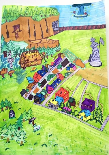 Начальная частичка моей карты) Потом объекты этой карты стали подписываться названия наших деревенских улиц, названием нашей речки и наших мостов, и др.))