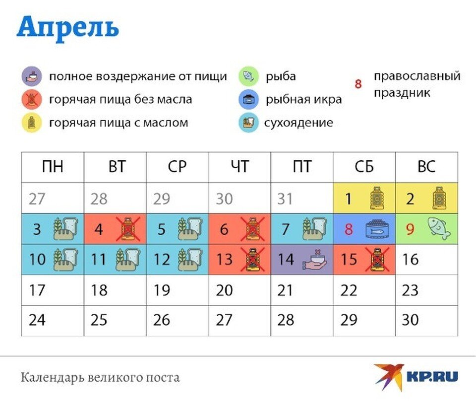 Календарь постов и праздников 2023