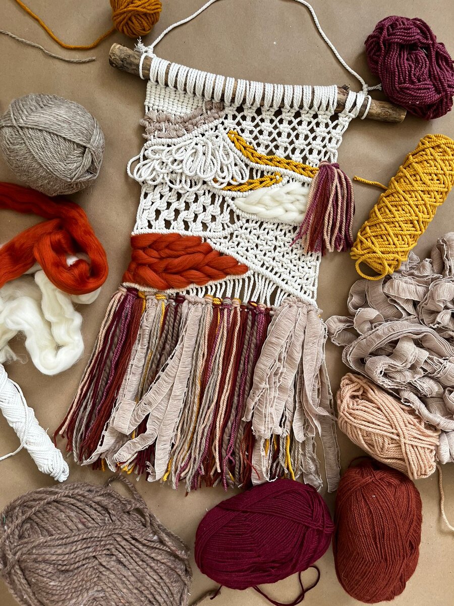 Гобелен в технике макраме с элементами ткачество,выполненный Марией Зиминой 