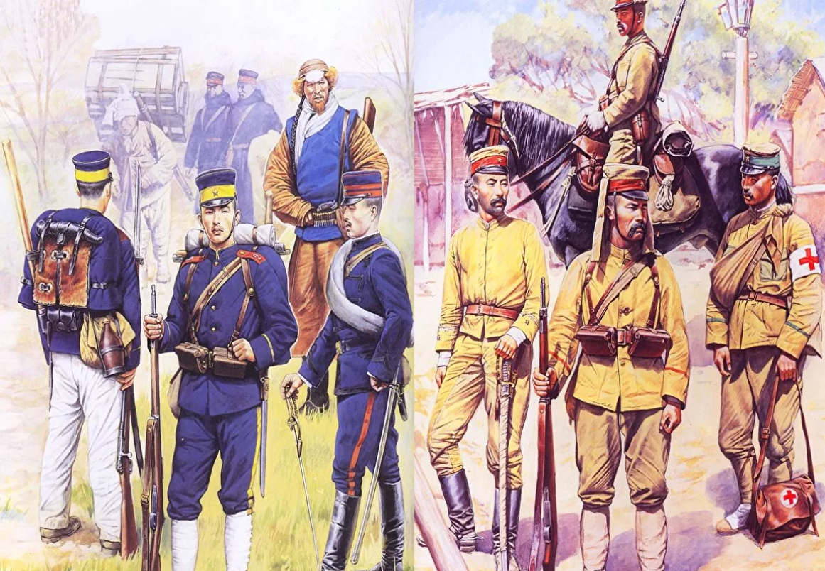 Японцы в старой и новой (на 1905 год) форме