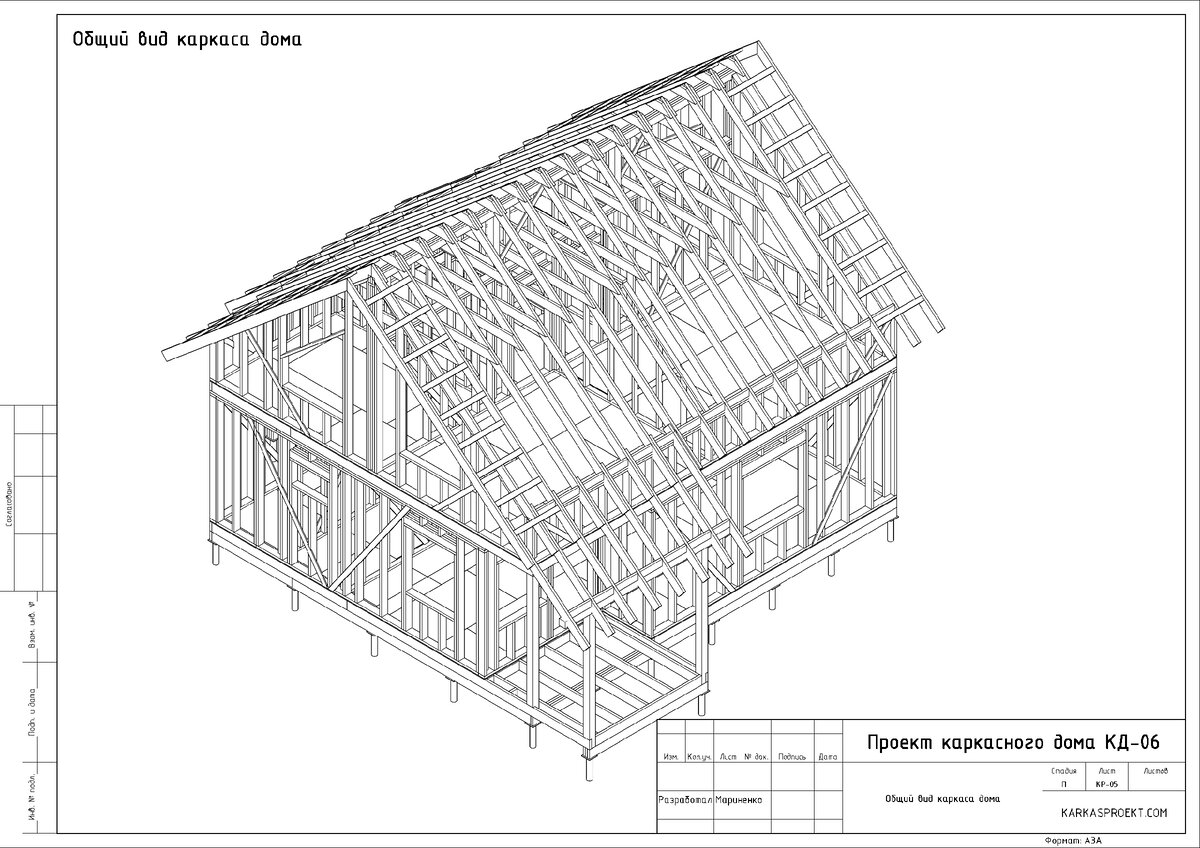 Бесплатные чертежи каркасного дома Каркасный дом 8х9 с масардой, для сборки своими руками. Проект КД-06 KARKASPROEK