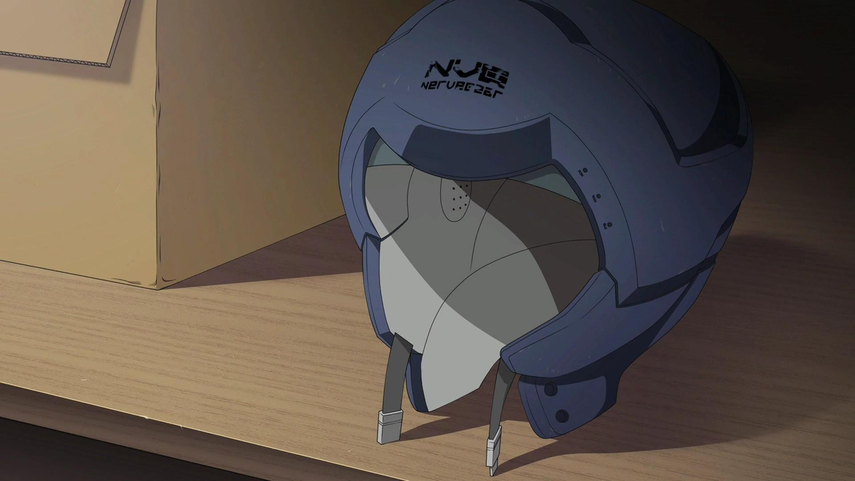 кадр из аниме Мастера Меча Онлайн - шлем для игры в SAO