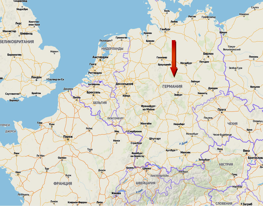 Местоположение грота Единорога на карте Европы.