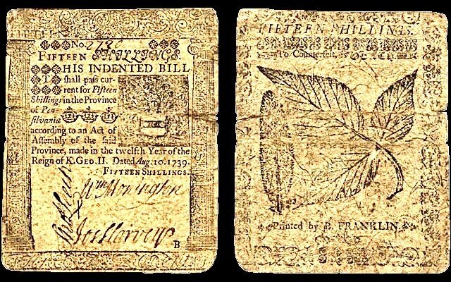 15 shillings — 1739 — Printed by B.Franklin.