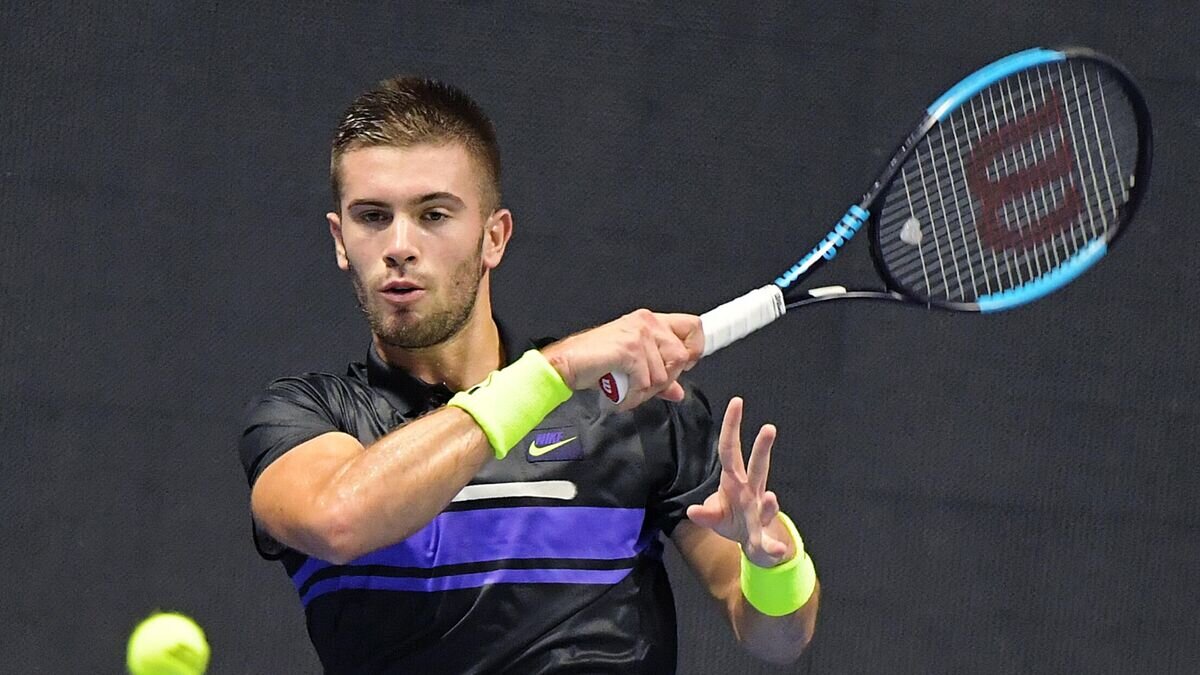    Борна Чорич (Хорватия) в финальном матче одиночного разряда против Даниила Медведева (Россия) на теннисном турнире St. Petersburg Open 2019 в Санкт-Петербурге.© РИА Новости / Александр Гальперин