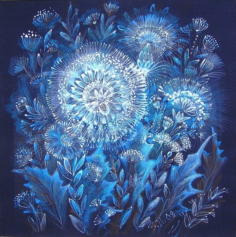 © Зоя Пасечная / Zoya Pasichna (Ukrainian, 1947-2018)  "В лунном сиянии" роспись по ткани 70х70