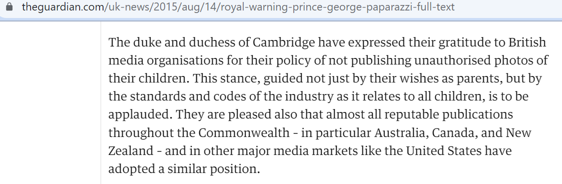 Cкриншот-цитата https://www.theguardian.com/uk-news/2015/aug/14/royal-warning-prince-george-paparazzi-full-text