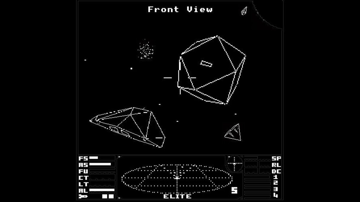 Elite. 
Графика была не то, что сейчас. Но как же круто это было тогда. Легенда.