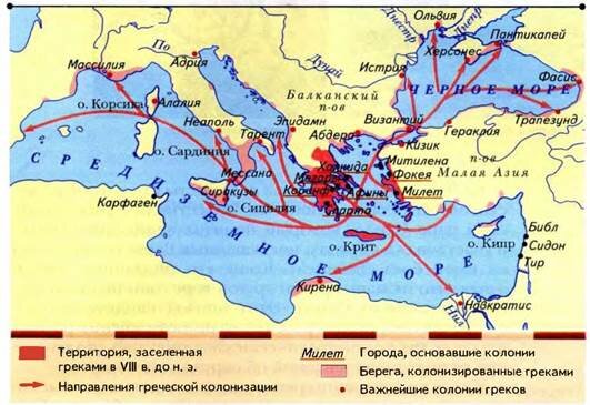 Греческие колонии средиземного моря. Великая Греческая колонизация VIII–vi ВВ. До н.э. Карта греческие колонии в 8-6 ВВ до н.э. Территория Греции в 8 веке. Греческая колонизация карта.