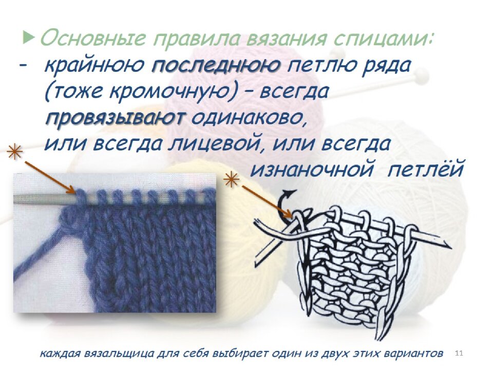 Спицы для начинающих лицевая и изнаночная. Кромочная петля спицами. Что такое кромочная петля в вязании спицами. Кромочная изнаночная петля. Как вязать кромочные петли спицами.