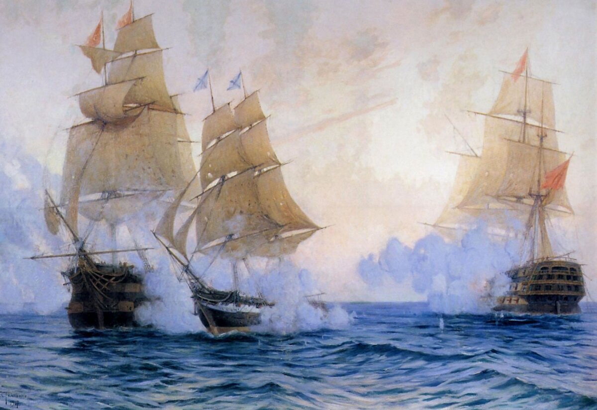 Бриг "Меркурий" против турецких гигантов, 1829 год. Художник: Михаил Ткаченко