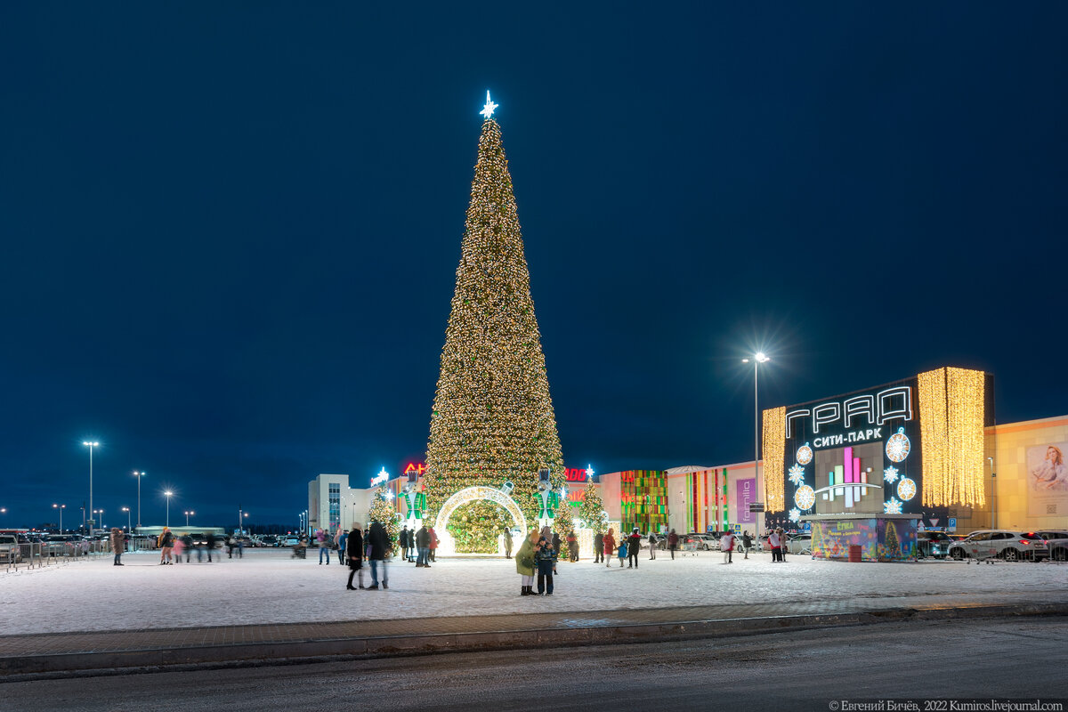 Фотозона у 30-ти метровой новогодней ёлки.