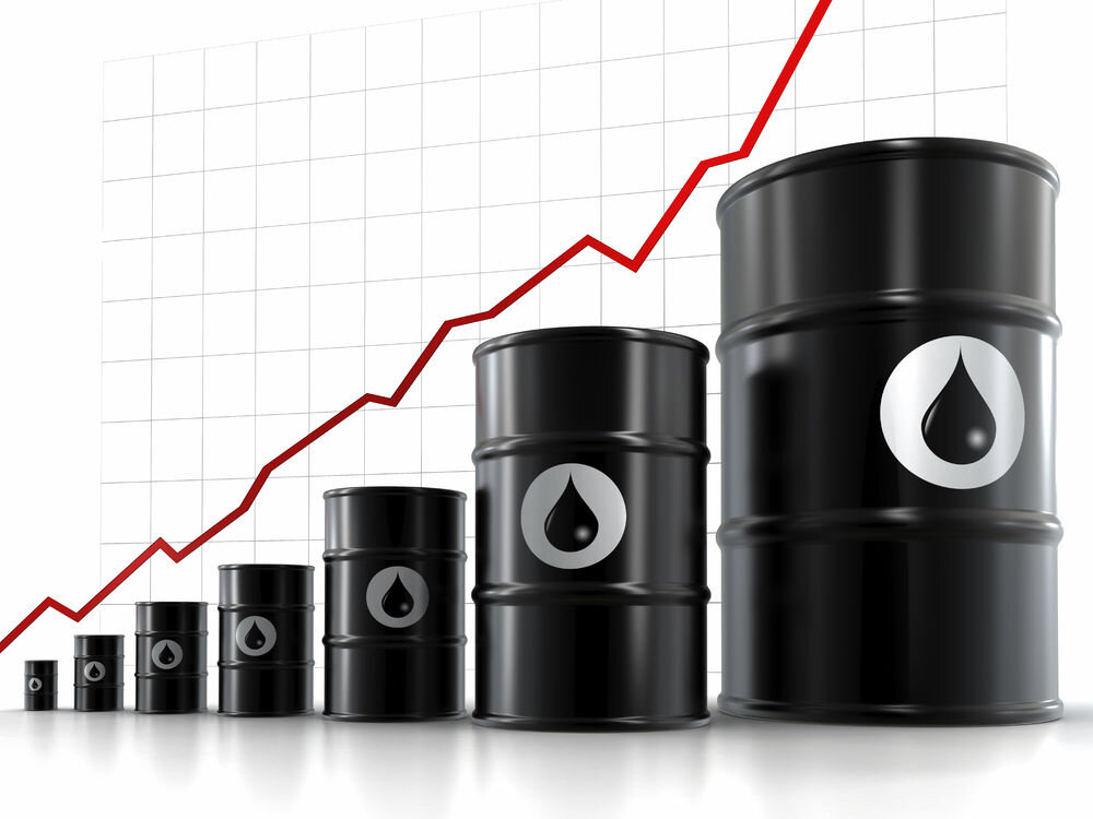 График с повышением уровня и нефтяные бочки.