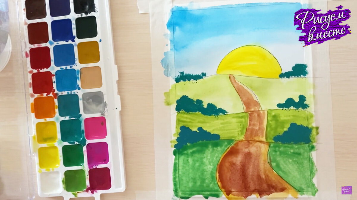 Как нарисовать летний пейзаж акварелью. Рисуем вместе | Рисуем вместе |  Онлайн школа рисования | Дзен