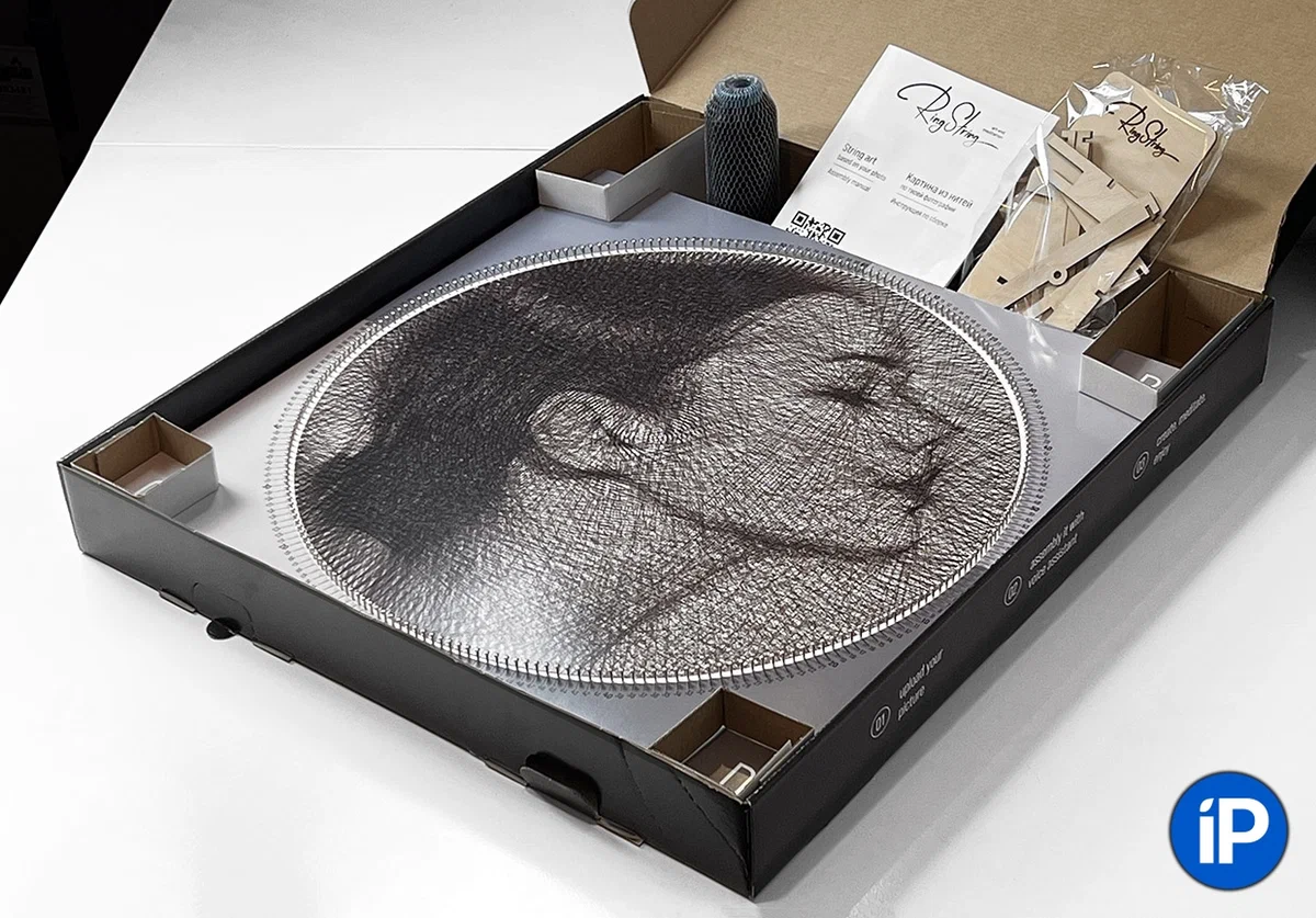 Панно с уже вбитыми 240 гвоздями, крепление для нити, катушка нити, инструкция