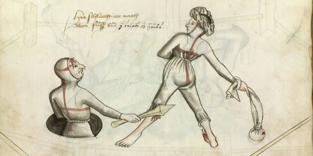 
Муж и жена — одна сатана. Руководство по фехтованию, составленное в 1459 году Гансом Тальхоффером. Изображение: Public Domain