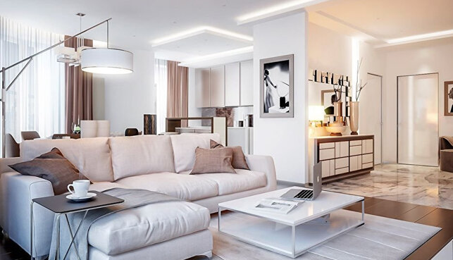 Современный дизайн квартиры в светлых тонах всегда выглядит свежо и оригинально.