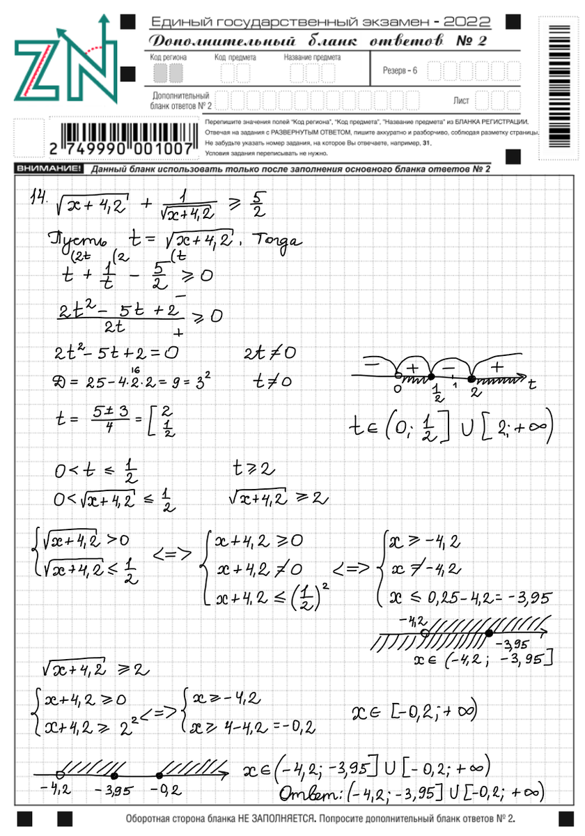 Задание 14 профильной математики ЕГЭ. Решите неравенство  корень(х+4,2)+1/корень(х+4,2)>=5/2 | Математичим с Натальей Зарубиной | Дзен